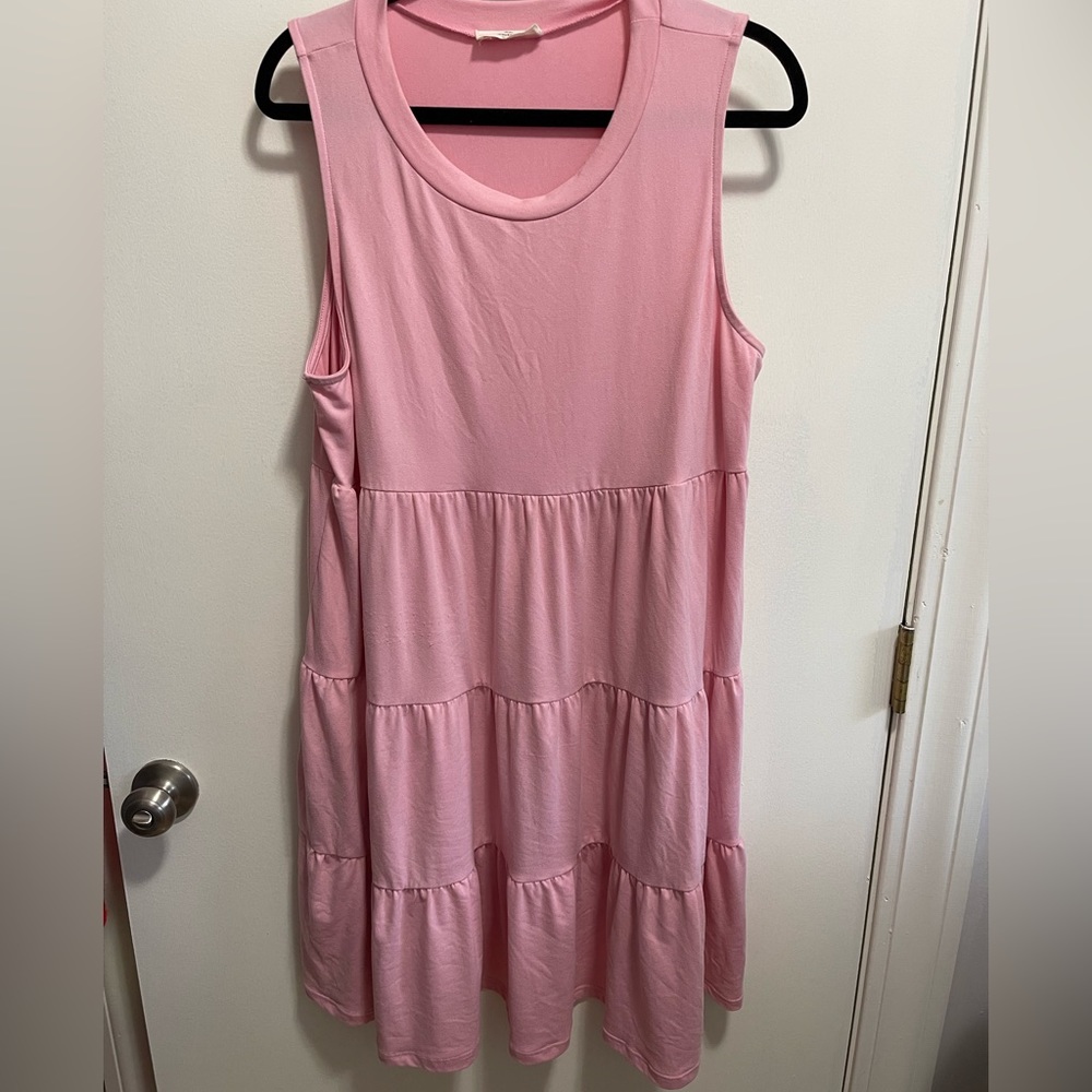 Chic Soul Light Pink Tiered Stretchy Mini Swing Dress - XL